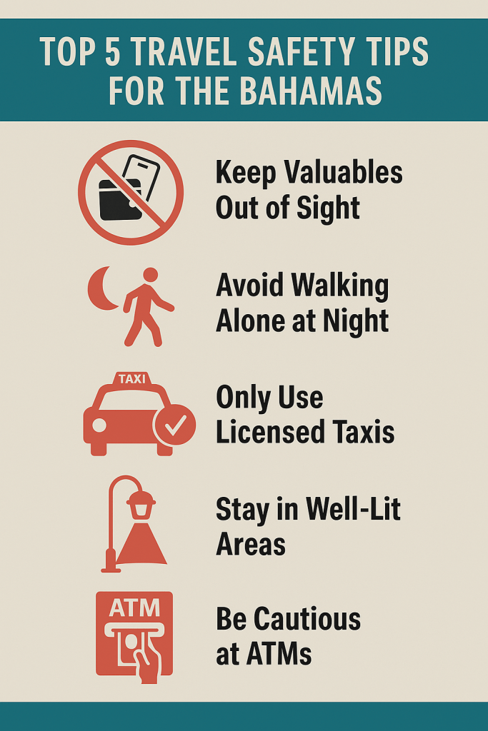 Illustrated safety tips for traveling in The Bahamas